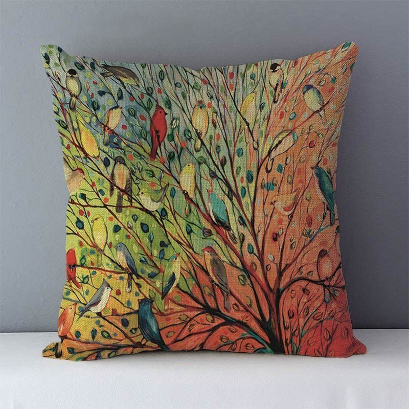 Värilliset puut kukkaprintti pastoraalinen sohva selkänojan tyyny kodin koristetyynyt suosittuja kasveja tyynyliina 45 x 45cm tyynyä: G1 12