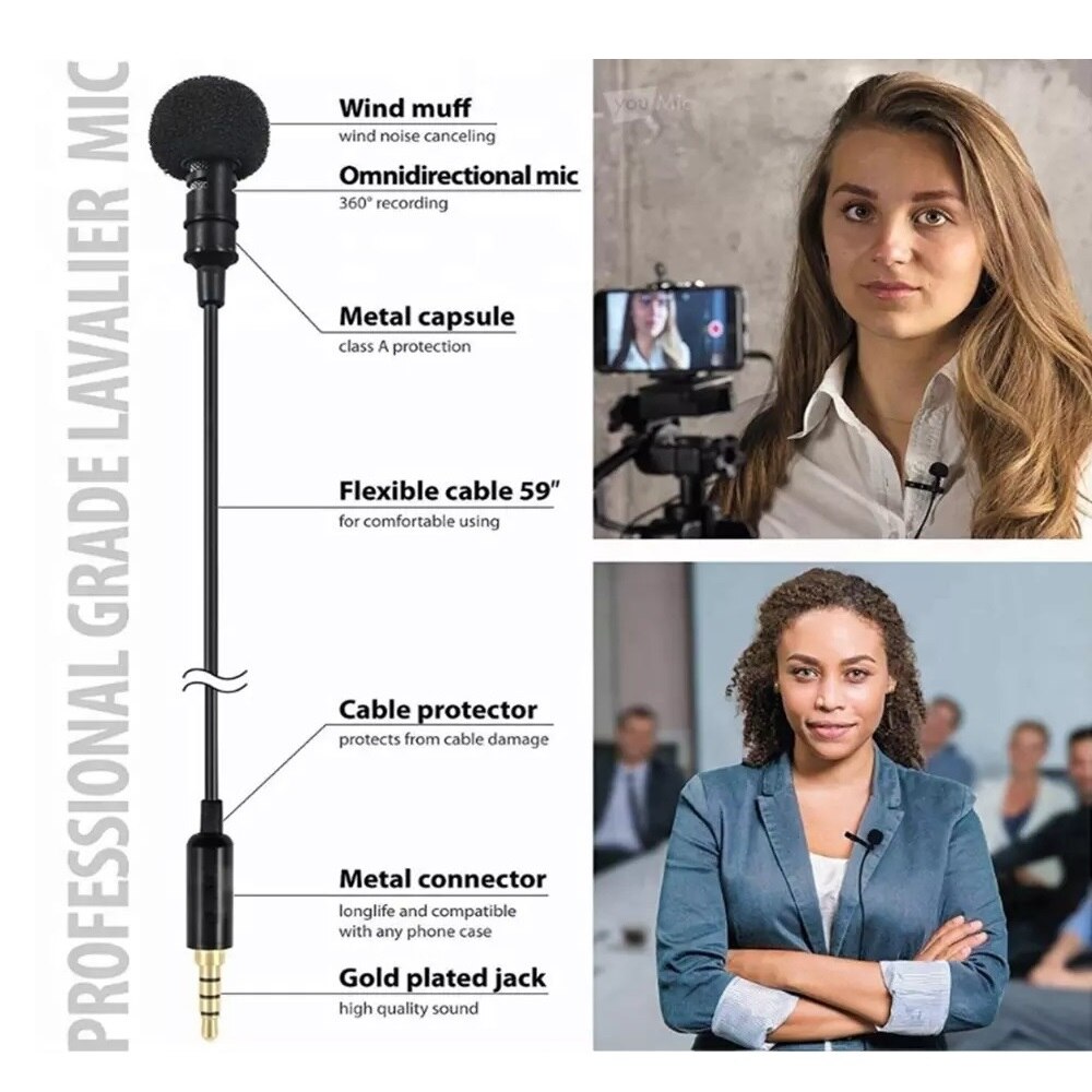 Mini Microphone 3.5mm Wired Microfone Condensador Lapel Clip Recording Mic 1.5m Lavalier Microfon for Mobile Phone
