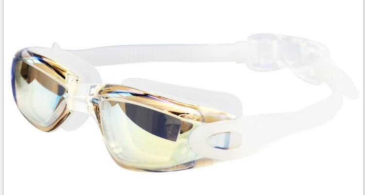 Svømmebriller briller med ørepropper næseklemme elektroplade vandtæt silikone очки для плавания adluts: Gul