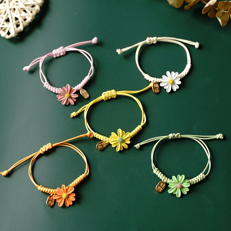 FIMAODZ Süße Blume Gänseblümchen Armbinde Perlen Getrocknete Blumen Löwenzahn Blüte Bunte Charme Armbänder für Frauen Mädchen