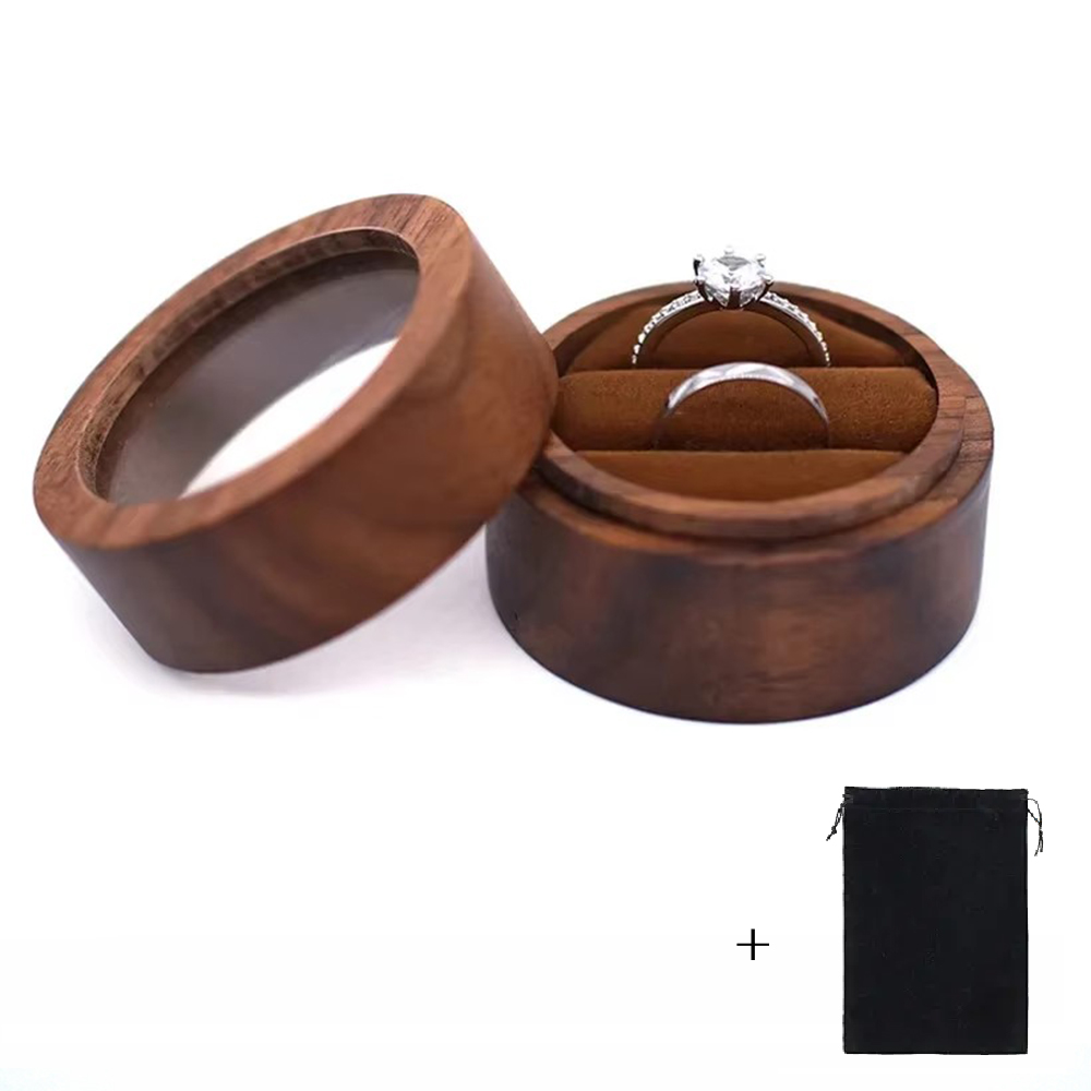 Caja de anillo de madera con logotipo personalizado gratuito, grabado en madera, propuesta de boda, compromiso, madera redonda, caja de anillo con nombre y fecha personalizados gratis
