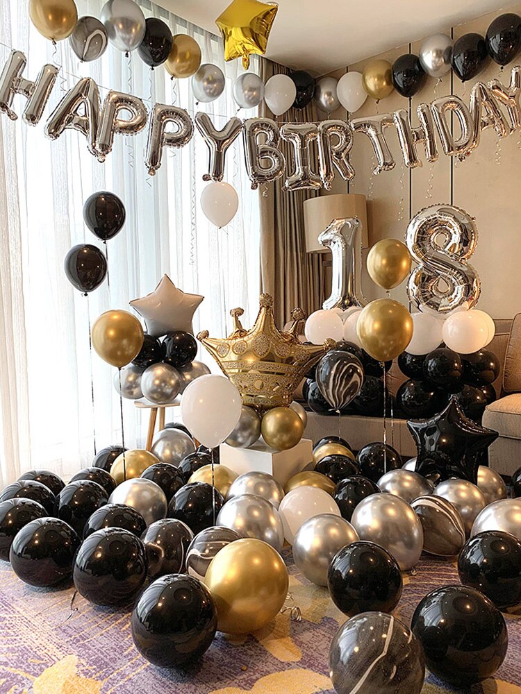 Junge Glücklich Geburtstag Party Dekoration Ballon Zehn Jahre 10 Jahre Alt 12 Jungen Party Szene Layout Hintergrund Wand Requisiten