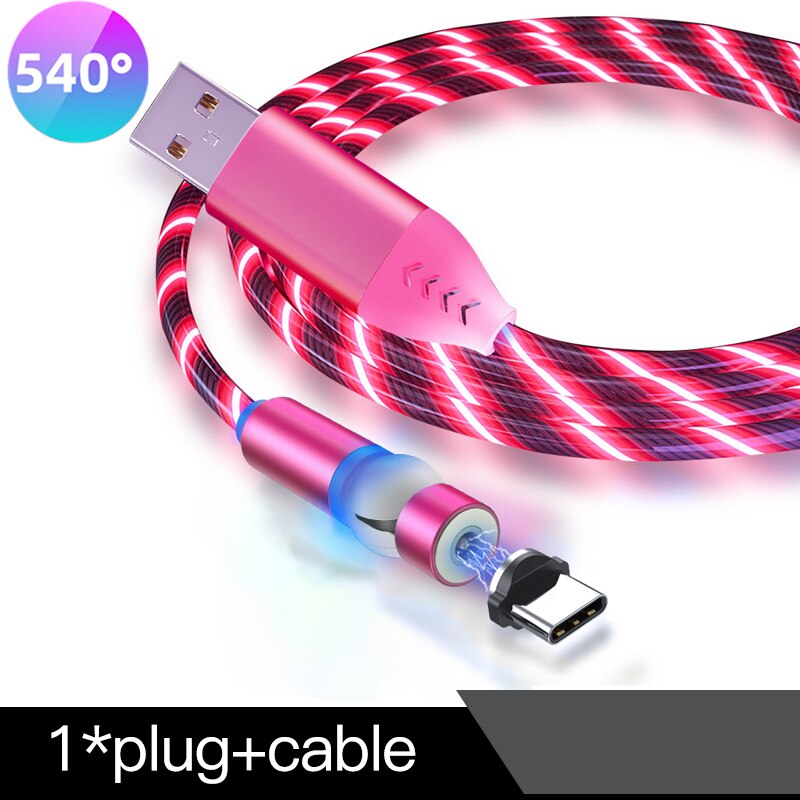 540 graden gloeiende magnetische oplaadkabel voor mobiele telefoons met led-lampje, micro-usb-type c voor apple android-oplader, oplaadsnoer: Rood / Voor iphone