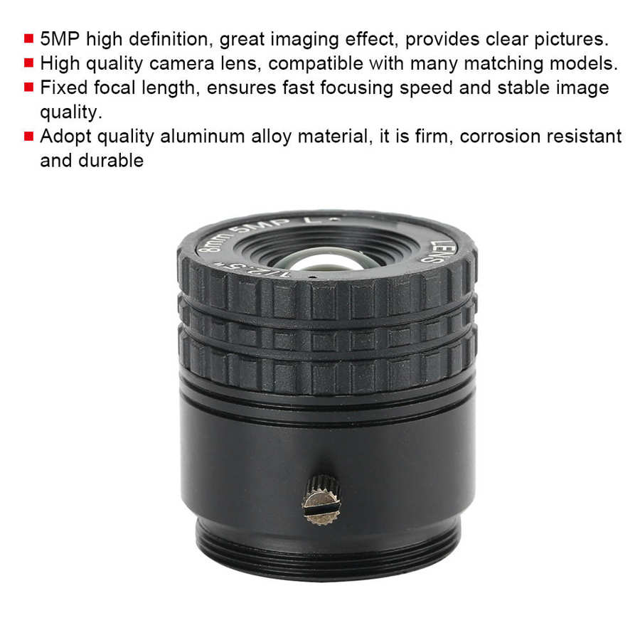 Security Camera Lens CCTV Lens 8mm Length Camera Lens 5MP High Definition Field Angle CCTV Surveillance Fixed Lens Camera Lens