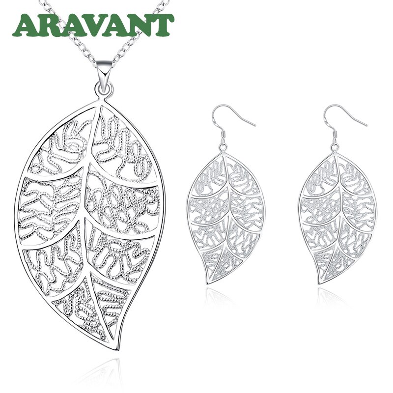 Silver 925 Jewelry Set Leaves Pendant Necklaces Earrings Set For Women Bridal Jewelry