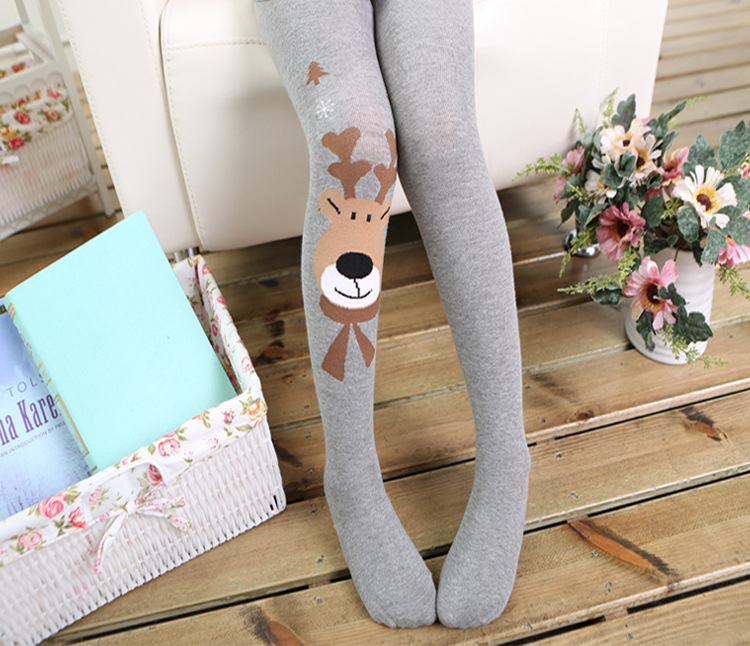 Schattige cartoon herten kinderen meisjes panty's kinderen baby katoenen panty's kawaii kerst voor jongens meisjes: Grijs / 120 to 135cm