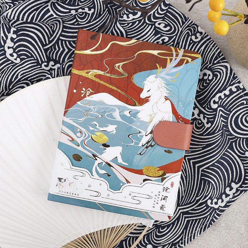 Chinees wind notitieboekje  a5 folie notitieblok magnetische knop illustratie kleurenpagina notitieblok studenten klein vers handboek: A