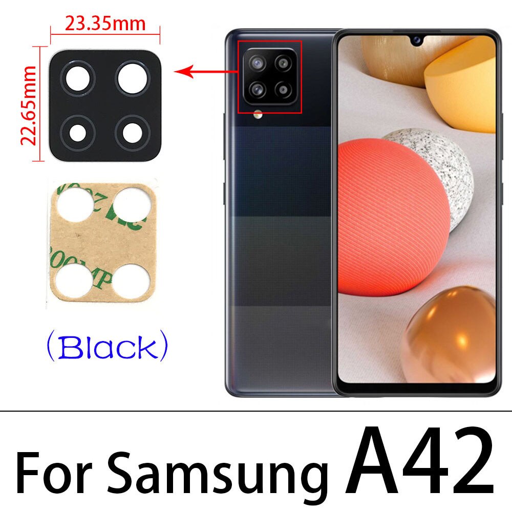 2PCS Rear Back Camera Glass Lens With Glue Adhesive Sticker For Samsung A12 A21 A31S A42 Replacement Parts: A42 Black