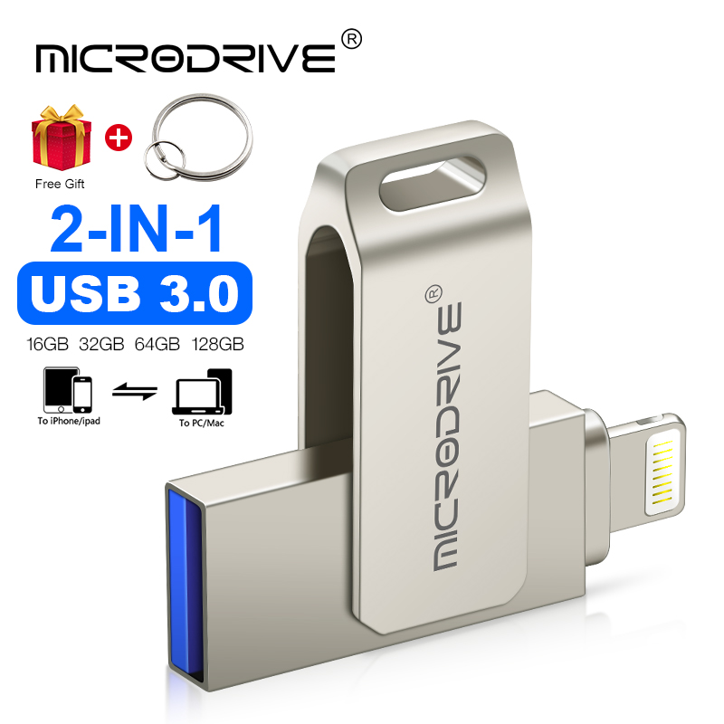 USB 3.0 Flash Drive 4GB 8GB 16GB 32GB 64GB For iPhone 8 7 Plus Lightning to Metal Pen Drive U Disk for iOS10 memory stick 128GB