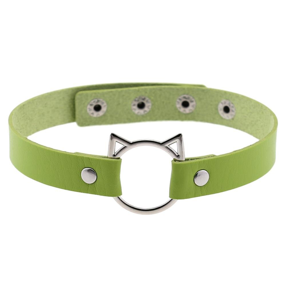 PHYANIC Trendy Woman Gothic Punk PU Chokers Leather Cute Hollow Cat Collar Choker Jewelry Accessories: green