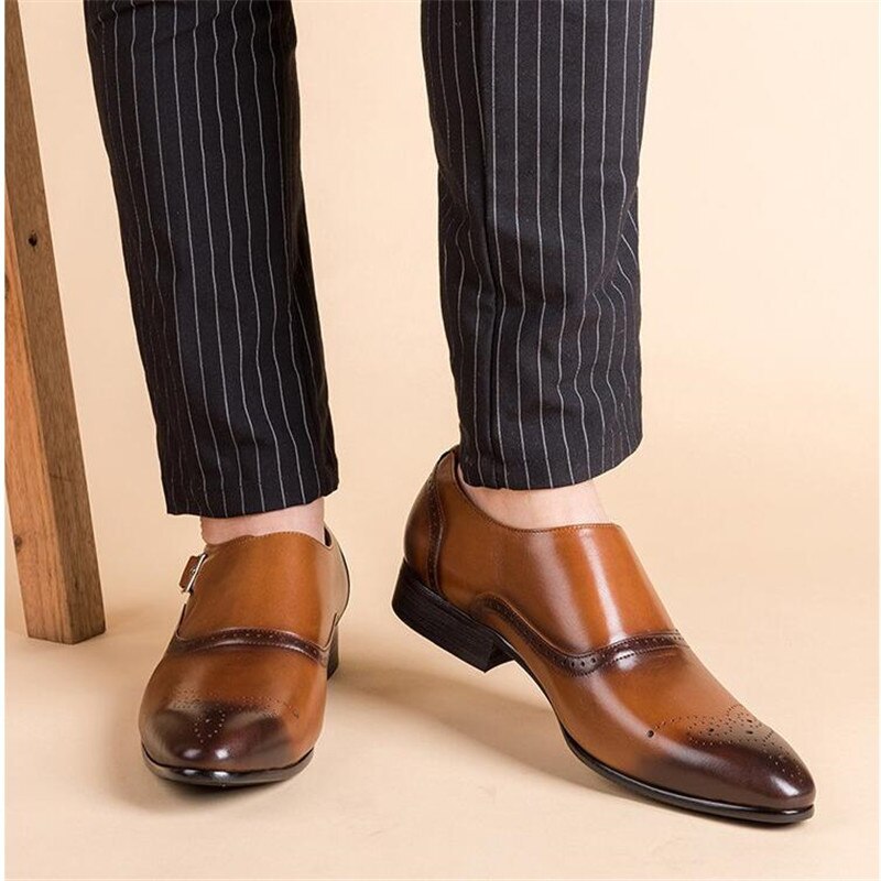 Big Size 38-48 Retro Men Classic Business Formal Shoes PU leather Men Oxford Dress Shoes Gentleman's Monk Strap Shoes