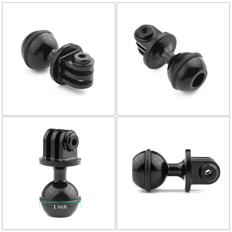 1 pçs cnc 360 graus de rotação bola cabeça montar tripé 2.5cm preto & 1 pçs alumínio 1/4 Polegada parafuso bola adaptador de montagem para gopro hero