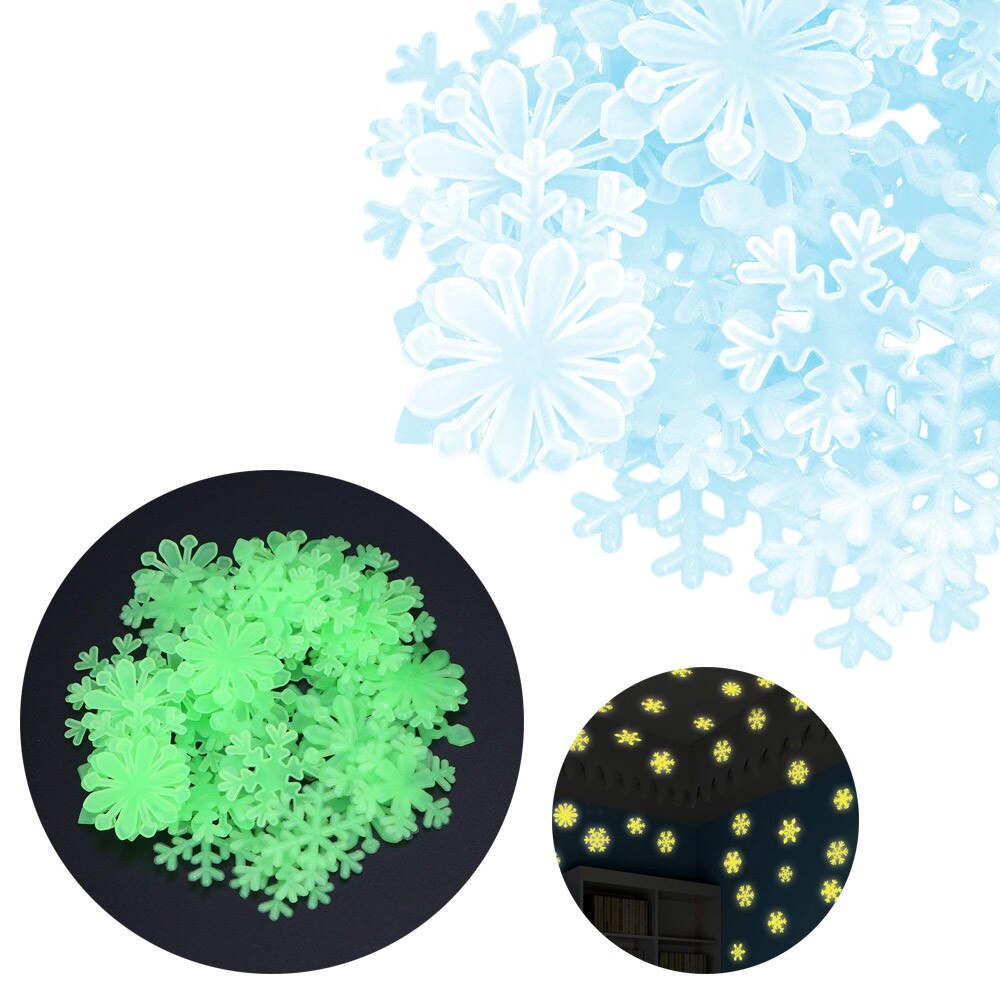 50 pcs/lot Glow In The Dark Snowflake Wall Stickers Window Kids room Christmas Sticker Fluorescent Year wallpaper DIY /d: blue 