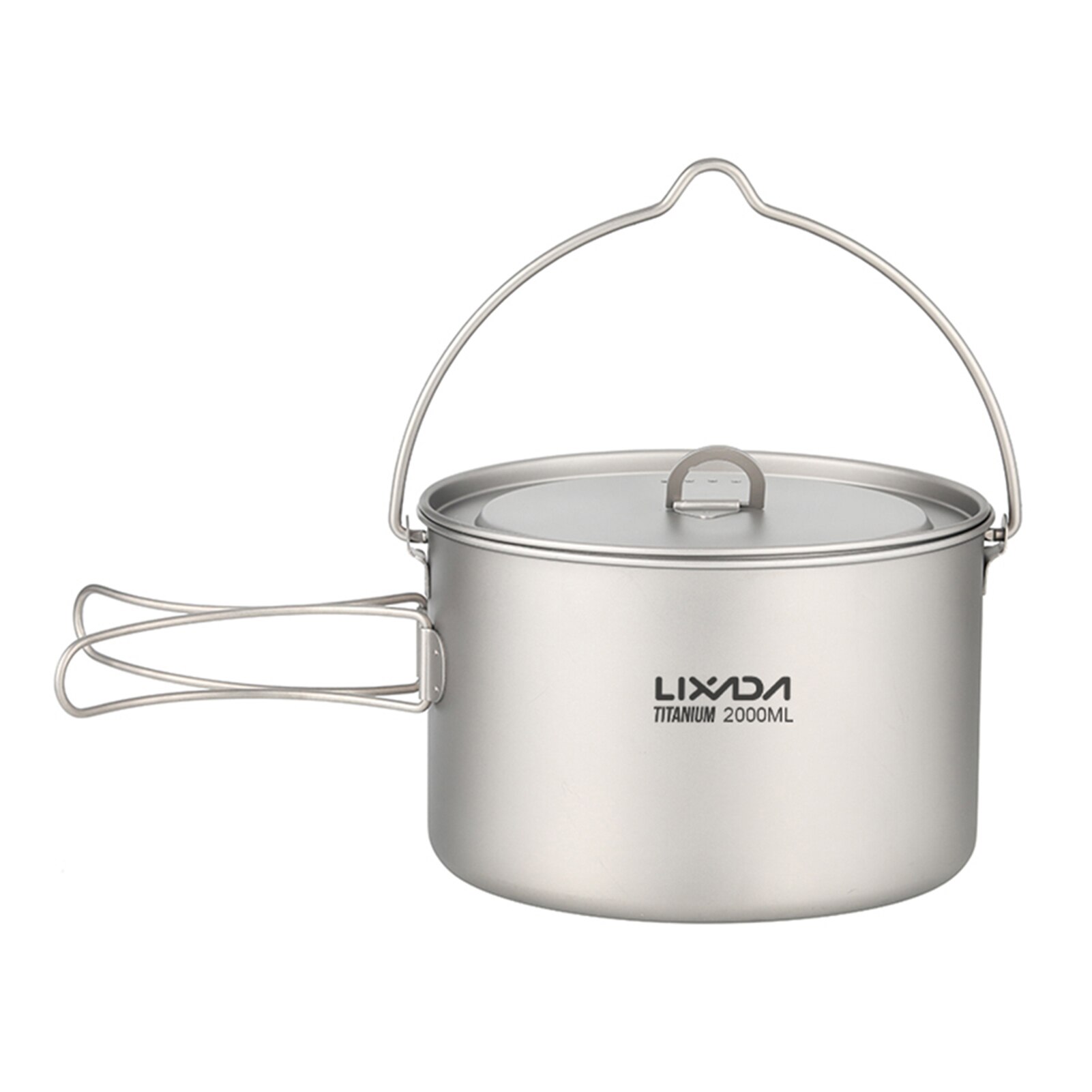 Lixada 2L Titanium Pot Lightweight Outdoor Cup Camping Cooking Pot with Foldable Handles and Lid for Camping Hiking Picnic