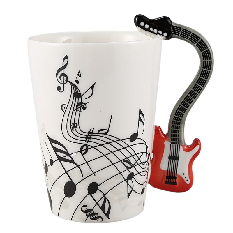 Musik stil guitar keramisk krus kaffe te mælk stavkopper med håndtag kaffekrus nyhed rød guitar sort: Sort