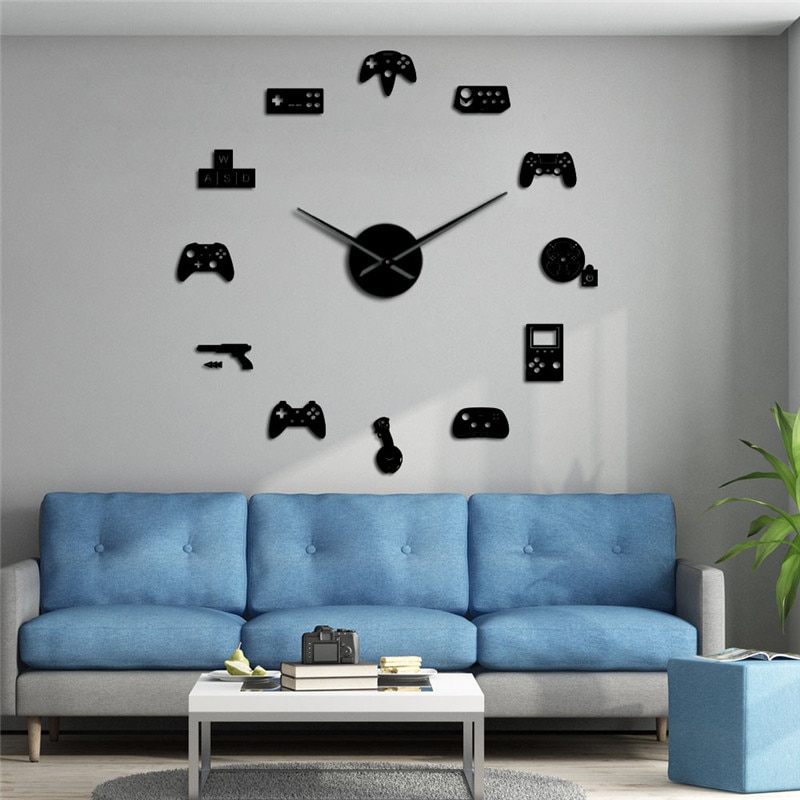 Cool manette horloge murale grand garçon chambre contrôleur de jeu vidéo Joysticks Gamer papier peint autocollants montre bricolage salle de jeu décor