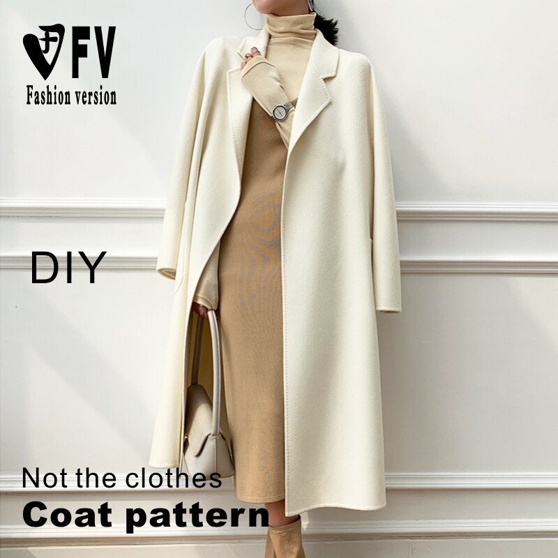 Garment pattern Women's double-sided wool mid-length coat pattern cutting drawing 1:1 structure pattern BFY-339