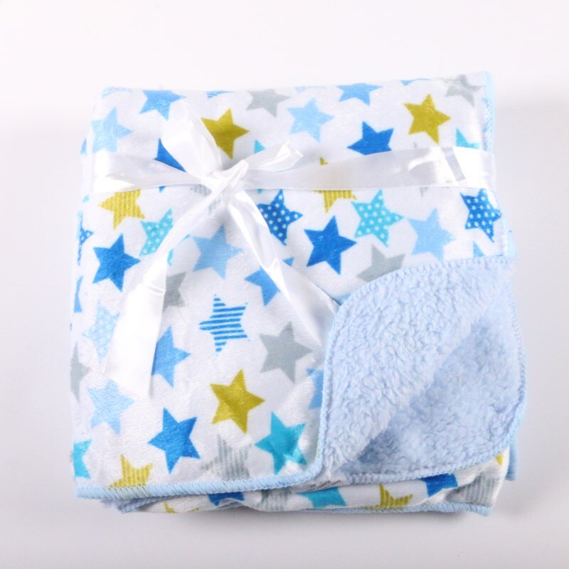 Baby filt 76*100 cm barn varm fleece filt på sängen mjuk rutig kasta filt etrq 0003: Blå stjärna