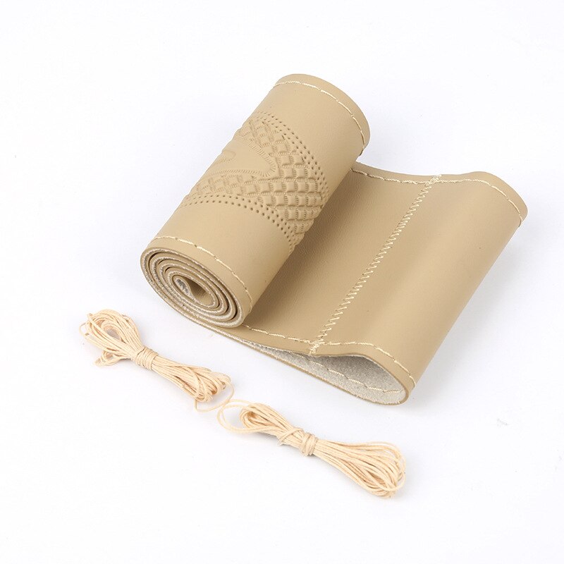 DIY Microfiber Soft Leather Car Hand Sewing Steering Wheel Cover With Needles And Thread For Diameter 38cm Auto Car Accessories: Beige