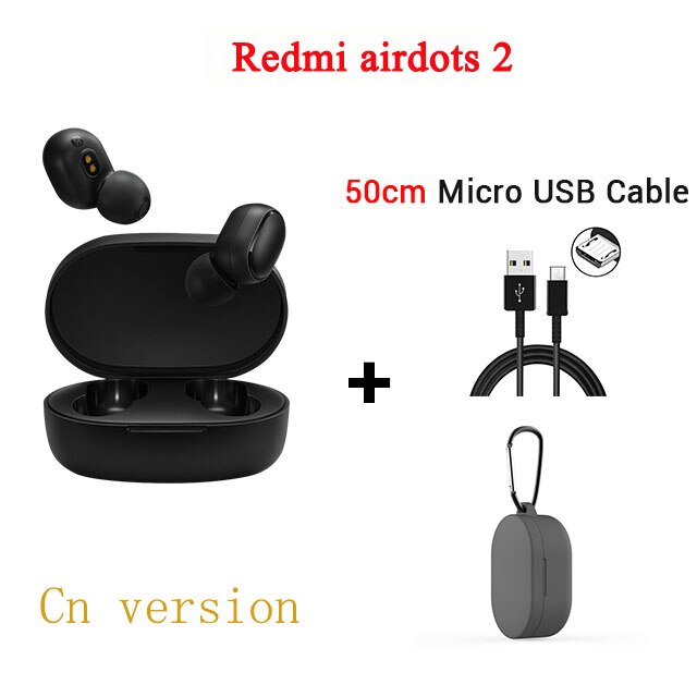 Xiaomi Redmi Airdots s Original Xiaomi Airdots 2 with Bluetooth 5.0 for Gaming Headset Wireless Earbuds with Mic Voice Control: A2 grey case cable