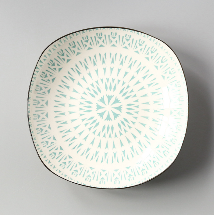 Japanese 8-inch Square Ceramic Dish Glaze Color Simple Household Serving Dish Salad Plate Dinner Plates For Kitchen Utensils: 1