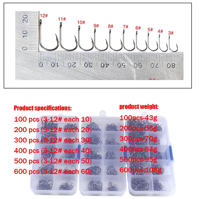 100-600pcs Carbon Steel Barbed Fish Hooks 3#-12# Fishing Hooks Jig With Hole Carp Fly Fishing Hook Tackle Set Fishhooks Pesca