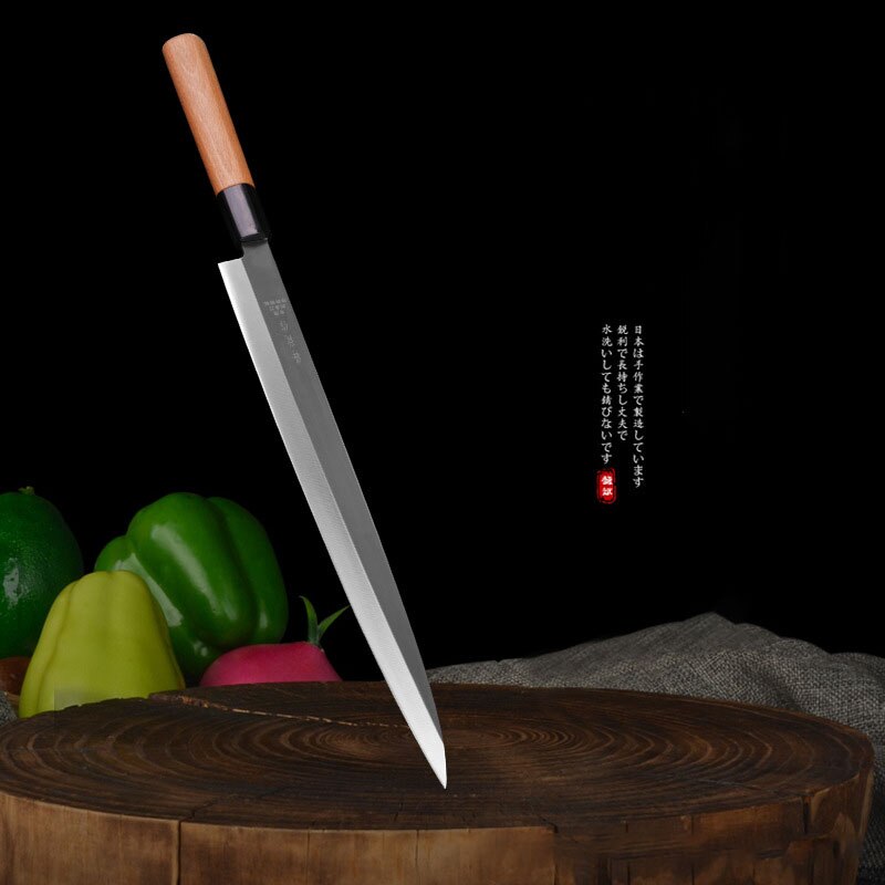 Japanese Sashimi Knife 6Cr16MoV Steel Sharp Slicing Fish Sushi Filleting Cleaver Kitchen Knives Wood Handle 9.5/11/12 Inch: Yellow Handle / 12 inch