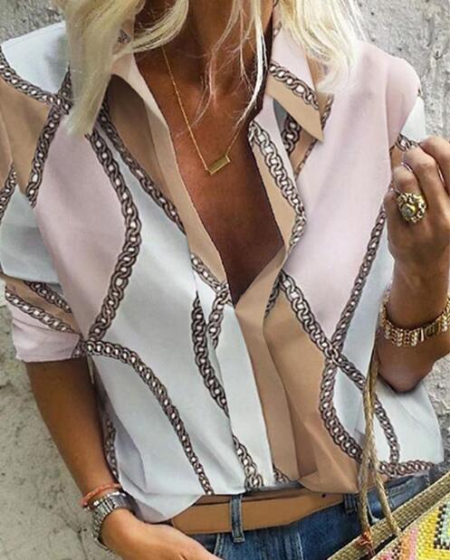 V-hals Womens Tops En Blouses Plus Size 5XL Lente Herfst Blouse Vrouwen Lange Mouwen Tops Shirt Femme Blusas Mujer de Moda: khaki / M