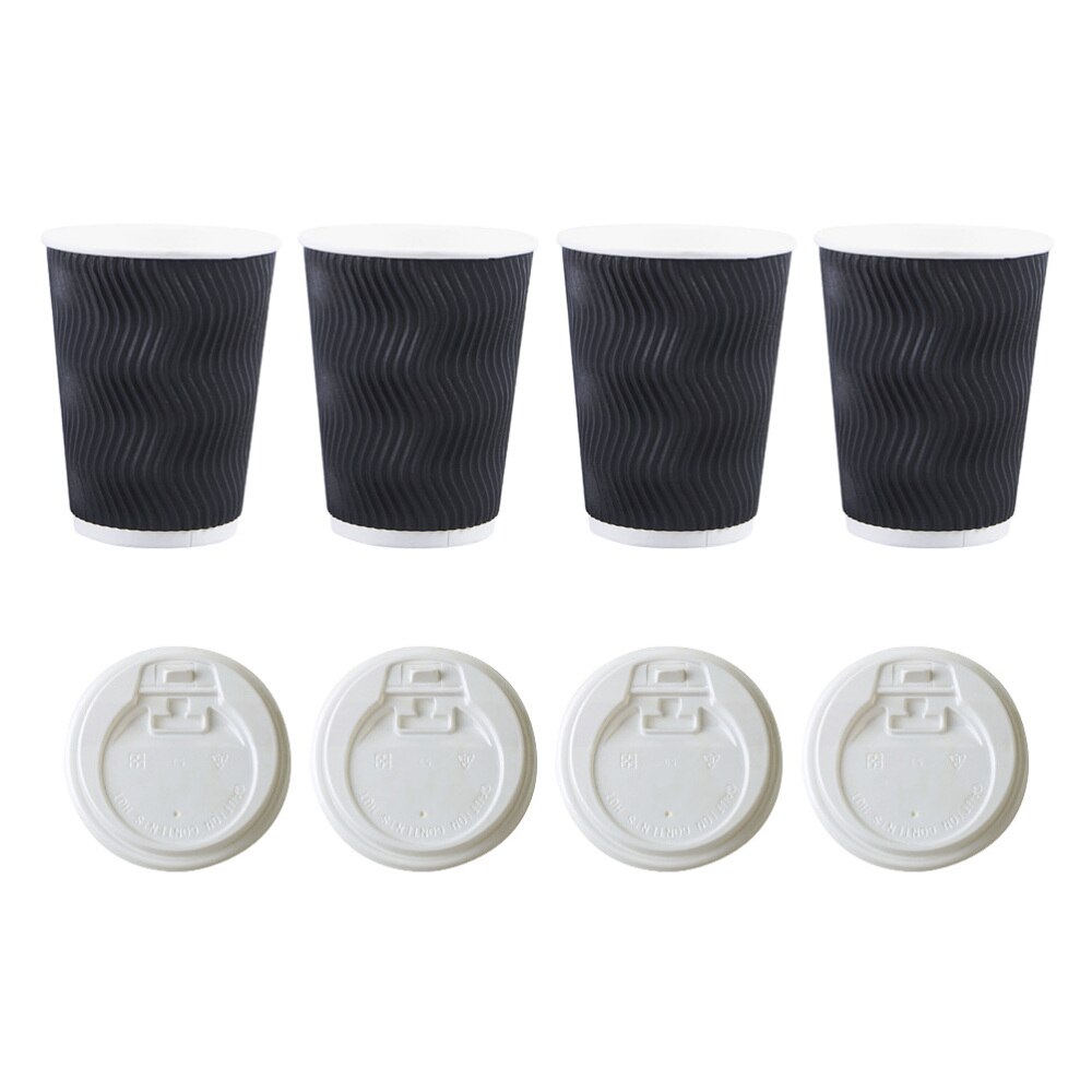 50 Stuks Wegwerp Koffie Kopjes Isolatie Takeaway Schroefdraad Papier Cup 8Oz Zwart