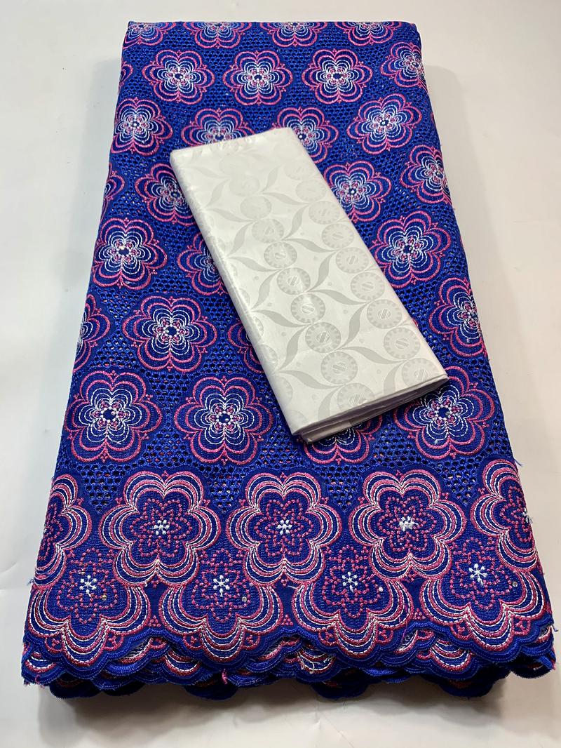 Cavia Bazin Rihce Brode Stof Met 100% Katoen Zwitserse Kant Stof Femme Gewaad Bazin Riche Brode Stof 2.5 + 2.5 yards/Set YKM023: AS PIC5