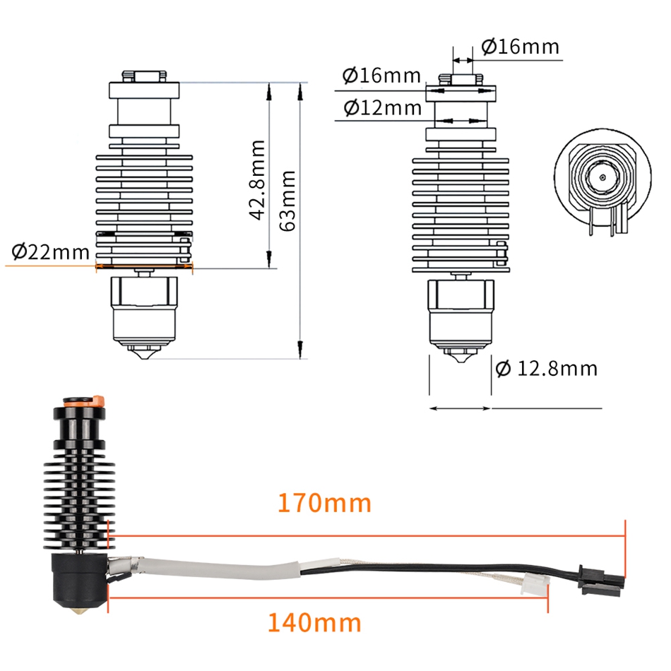 E3D V6 Hotend 24V 50W tête d'impression à noyau chauffant en céramique pour extrudeuse Voron 2.4 Prusa DDB Ender 3 CR10 MK3S imprimante 3D j-head