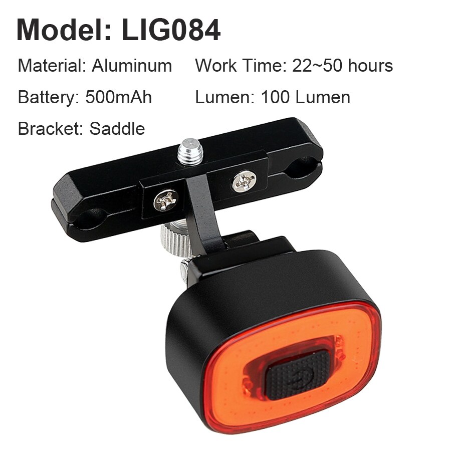 Newboler Smart Fiets Achterlicht Auto Start/Stop Brake Sensing IPx6 Waterdichte Usb Charge Fietsen Tail Achterlicht Fiets Led licht: LIG084 Saddle