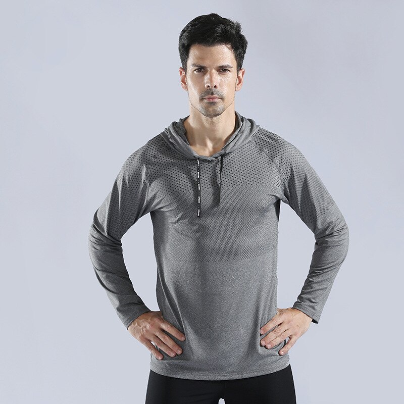 Raskt tørr treningsstudio fitness klær menns lange ermer løpejakke frakk sweatshirt hette topper utendørs trening sportsklær