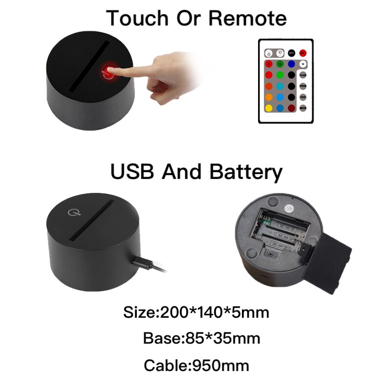 3D Lamp LED Night Light Glow with Remote Crack Base USB Powered Smart Phone Control Alarm Clock Base Bluetooth Base Prize