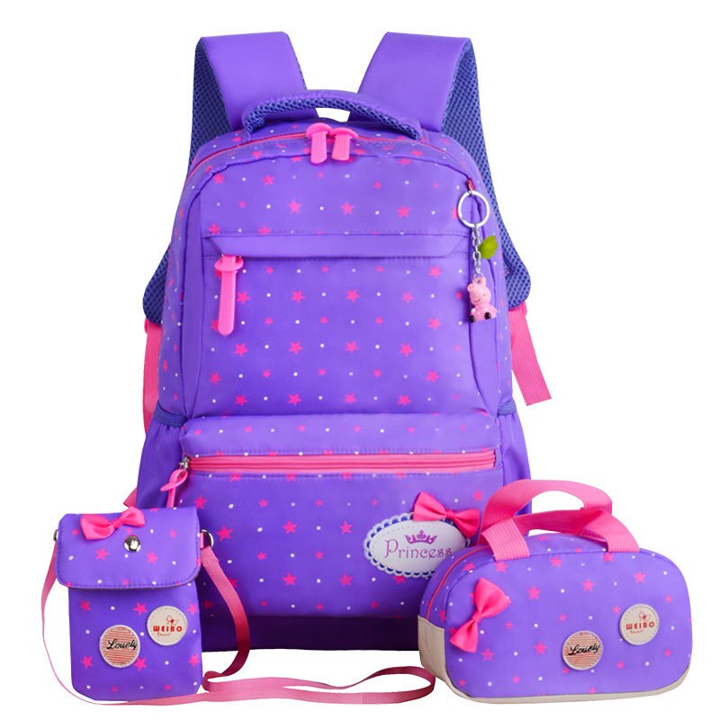 Teenagers girls Lightweight waterproof school bags star printing children school backpacks child orthopedics schoolbag bolsa: Purple