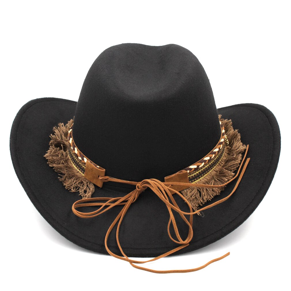 Mistdawn-sombrero vaquero occidental para mujer, gorra de disfraz de vaquera, visera ancha de lana, banda trenzada, talla 56-58cm, BBG