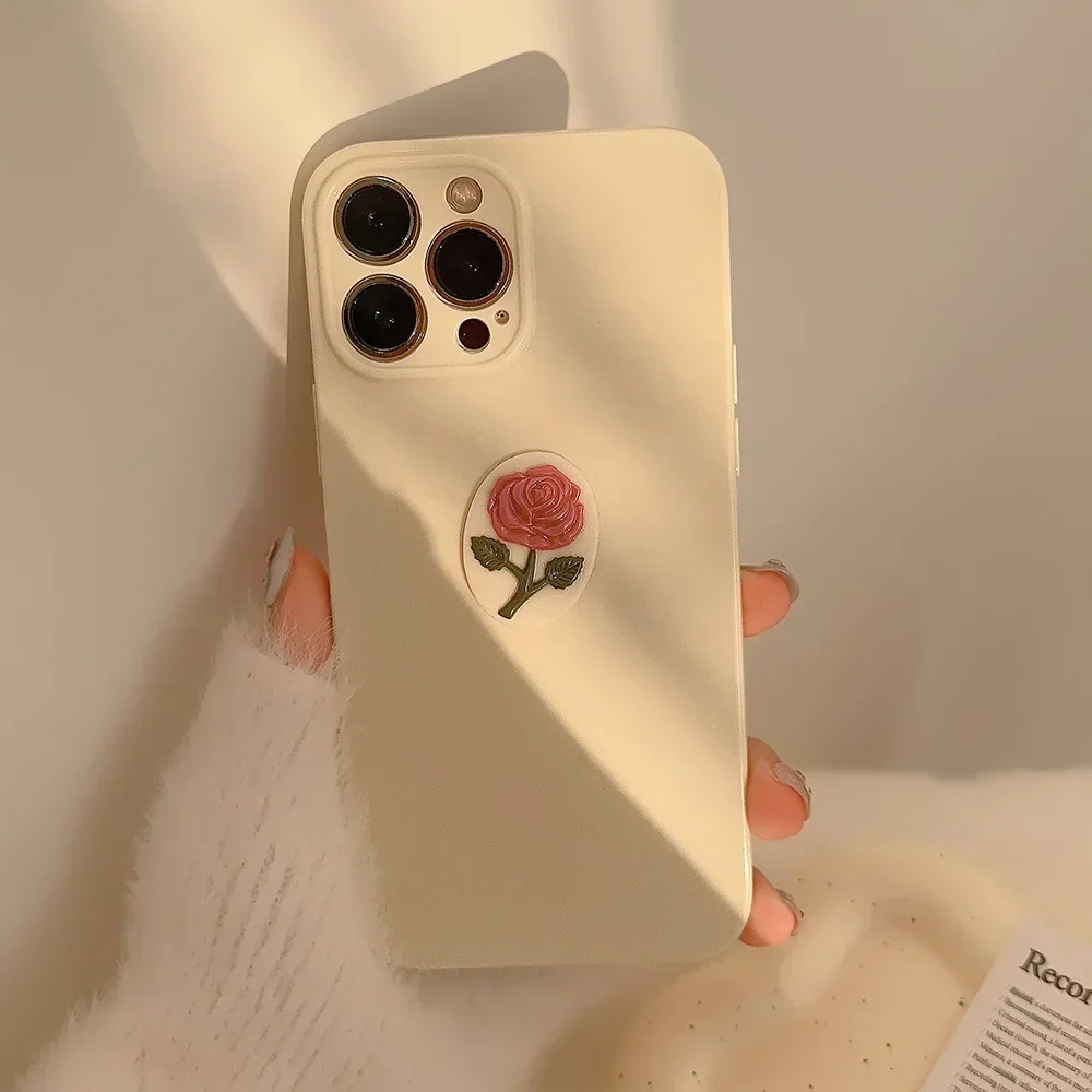 Vintage Stijl 3D Rose Wit Telefoon Case voor IPhone 16 15 14 12 13 11 Pro Pro Max Mini Plus X XR schokbestendige Telefoon Cover
