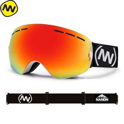 Nandn skibriller snowboard dobbelt lag  uv400 anti-dug store skimaske briller skiløb: Hvid ramme-rød