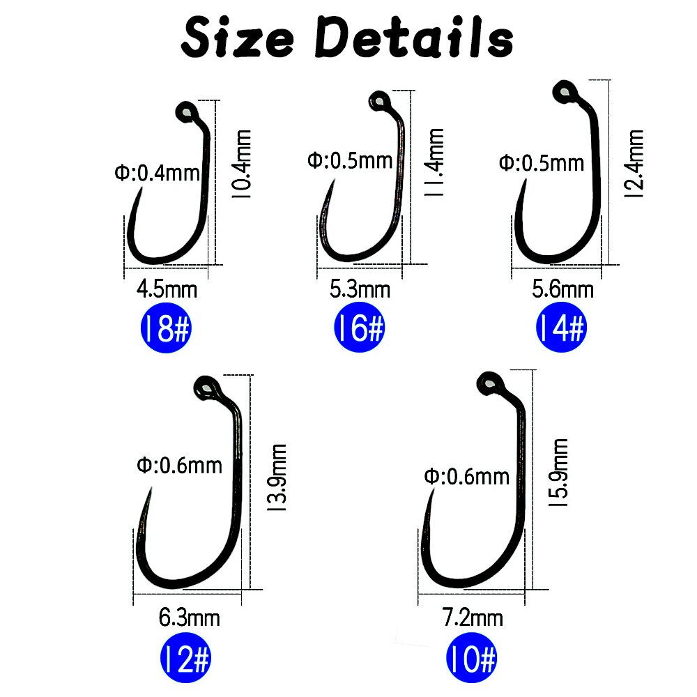 WIFREO – hameçons de pêche à la mouche, crochet de gabarit, nickel noir, humide, nymphe, Caddis, Pupa, 50 pièces, #10-18