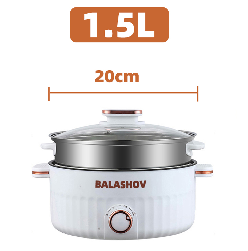Elektrisch fornuis Slaapzaal Multi-fornuis Huishouden voor Pot Koken en Frituren en Dubbellaags Soepverwarmer Pot Fry EU /US-stekker: WHITE / EU