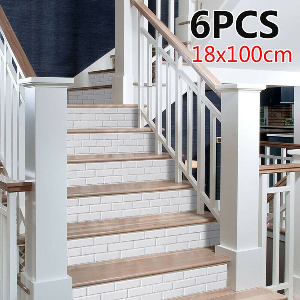 6pcs Stair Stickers 3D Tiles Wall Brick Pattern Stair Riser Staircase Stickers Removable Waterproof Stairway Decal Home Decor