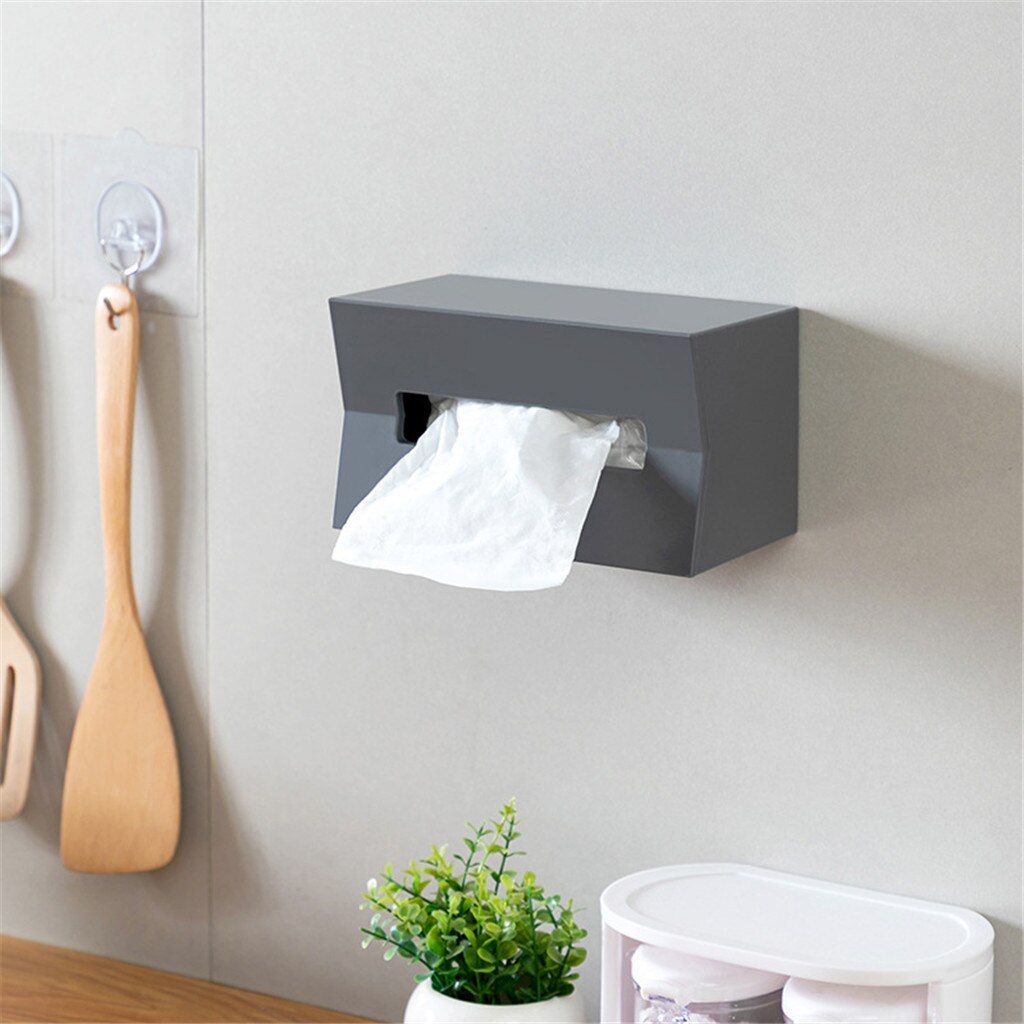Kitchen Paper Storage Box Paper Box Paste Wall-mounted Paper Towel Holder Container Toilet Tissue Box Home Supplies #BL2