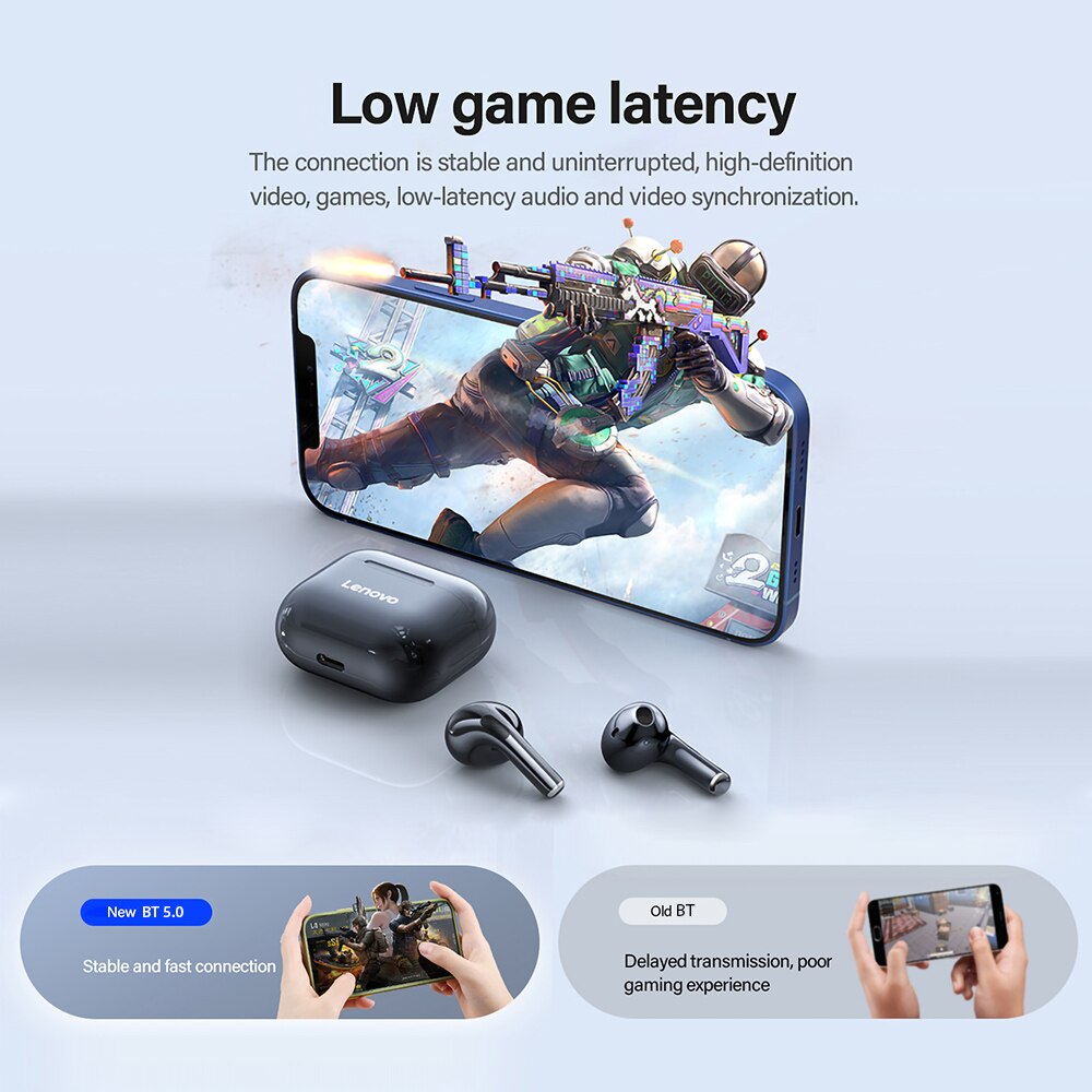 NEUE Original Lenovo LP40 TWS Drahtlose Kopfhörer Bluetooth 5,0 Dual Stereo Noise Reduktion Bass Touch Steuerung Lange Standby 300mAH