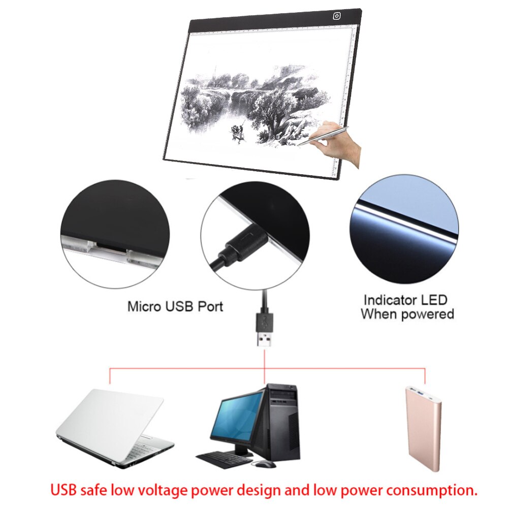 Drawing & Drawing Board Table LED Panel 3rd Gear Dimming Scale 4W Drawing tablet Painting Art Supplies & graphic tablet