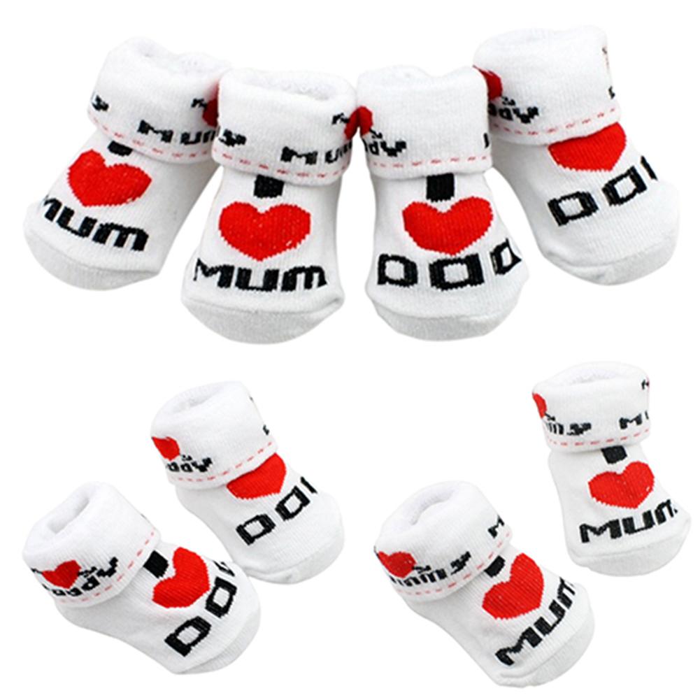 niedlich Baby 1 Paar Baumwolle Socken Weiß I Liebe Mama/Vati 0-6 Monate neugeboren Kleinkind Jungen Mädchen