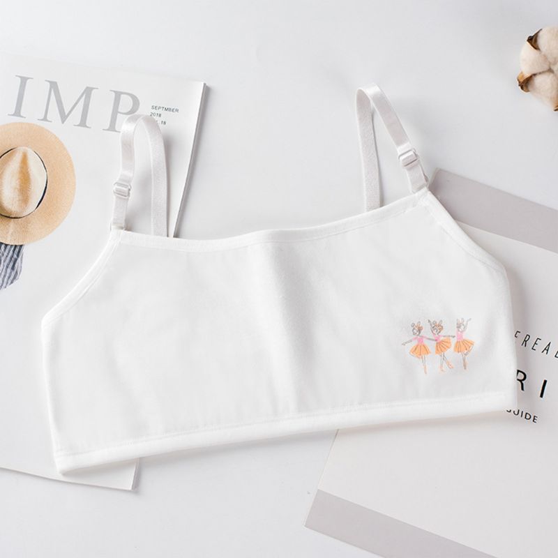 Young Girls Double Layer Cotton Bra Cartoon Ballet Dancer Adjustable Bralette L4MC