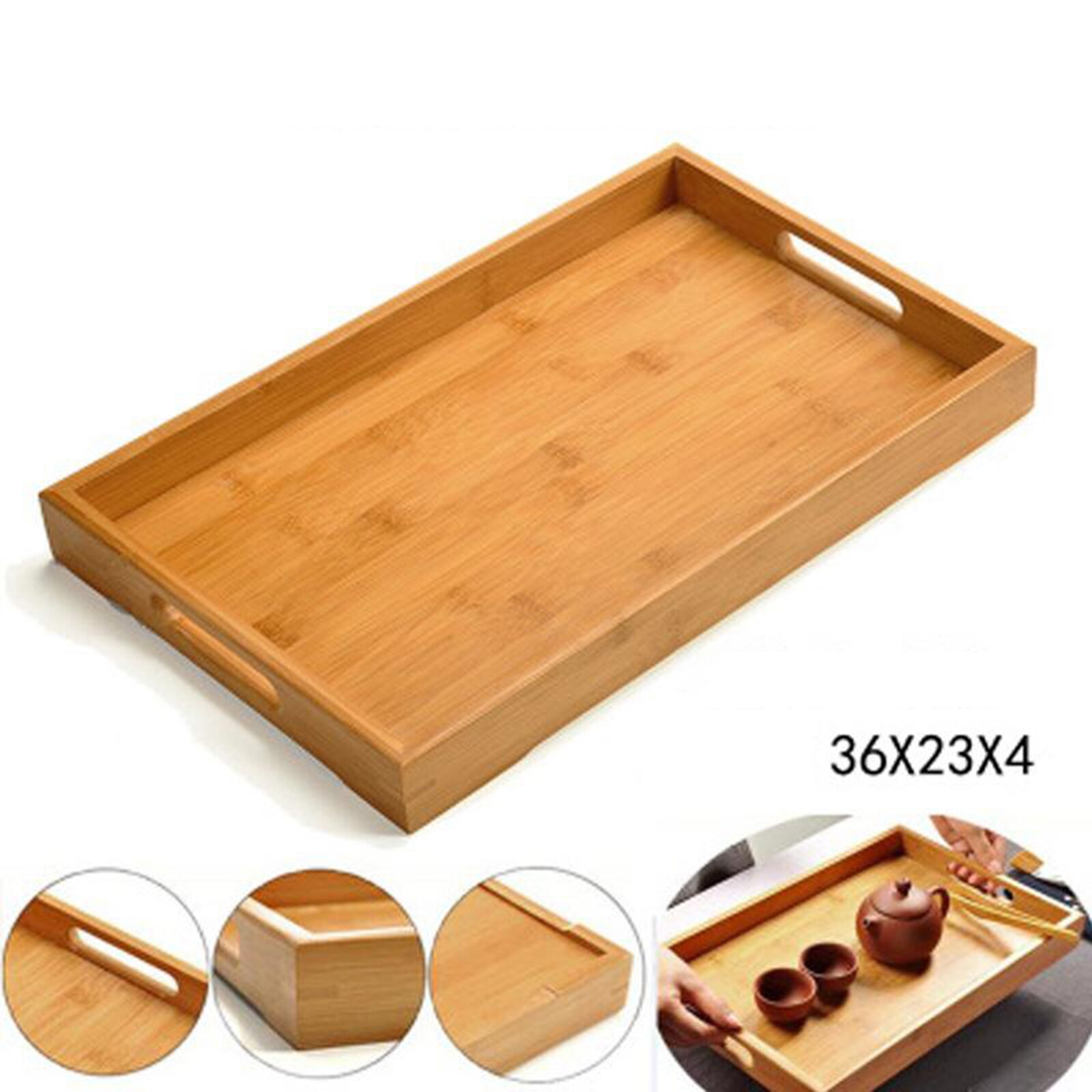Dienblad Bed Ontbijt Diner Tafel Houten Schotel Met Handvat 36x23x4cm