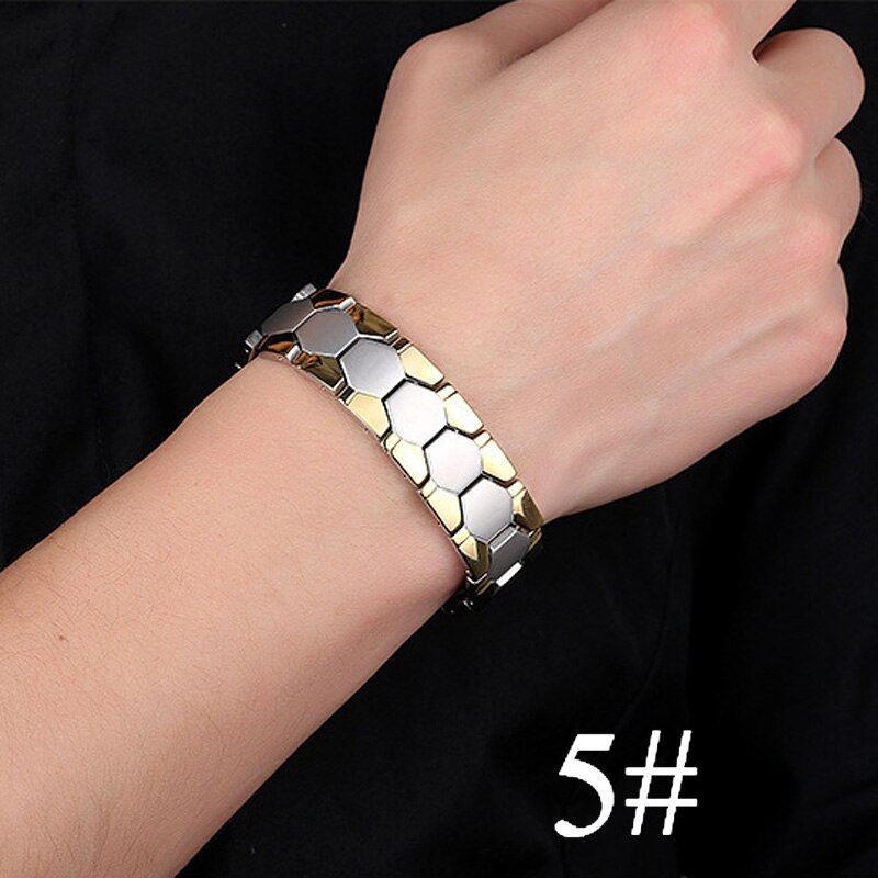 Gold Silber Farbe Magnetische Armbinde Männer Edelstahl Energie Germanium Magnet Gesundheit Frauen Hand Kette Armbänder