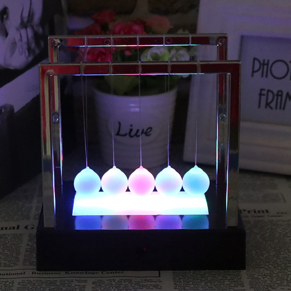 Small luminous Newton swing ball puzzle Newton cradle LED light up kinetic energy home office science toy home decoration F4