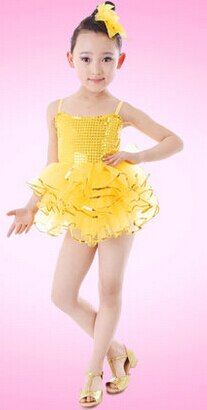 Sequin Kids Girls Jazz Dance Wear Modern Dance Costumes Kids Modern Dance Dresses: Yellow / S